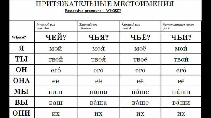 Posjedničke zamjenice na ruskom jeziku. Njihove značajke, primjeri korištenja u održivom prometu.